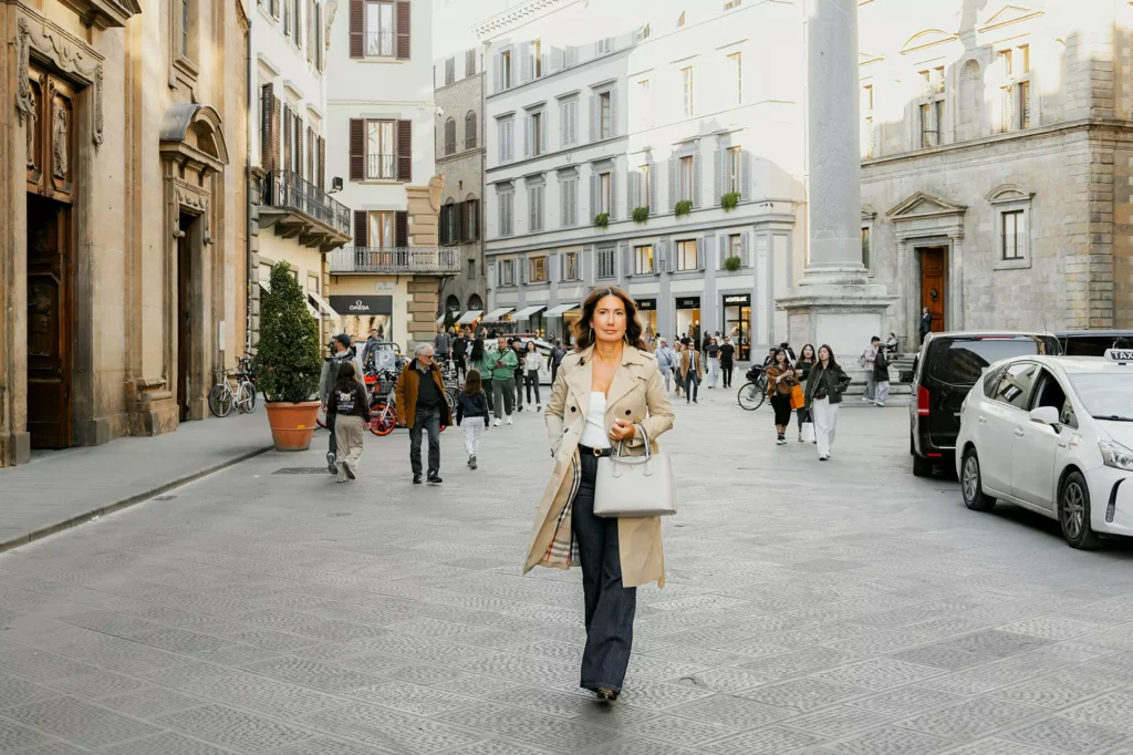 Ilaria Mugnaini walking in the centre of Florence